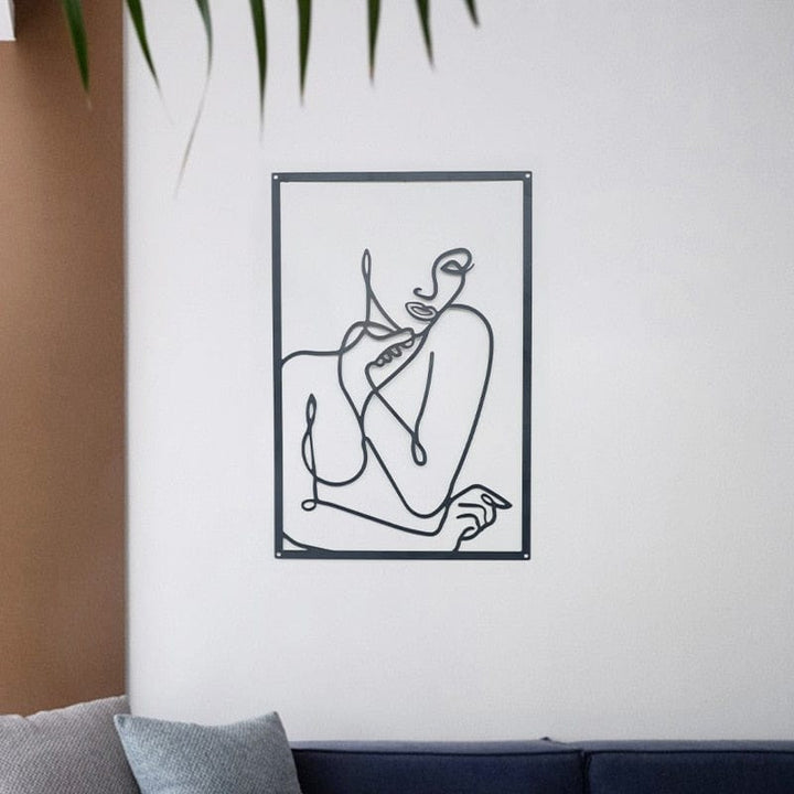 Lisslune | Minimalist Woman Metal Line Art | Black and Gold Metal Wall Art