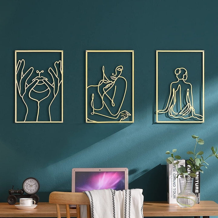 Lisslune | Minimalist Woman Metal Line Art | Black and Gold Metal Wall Art