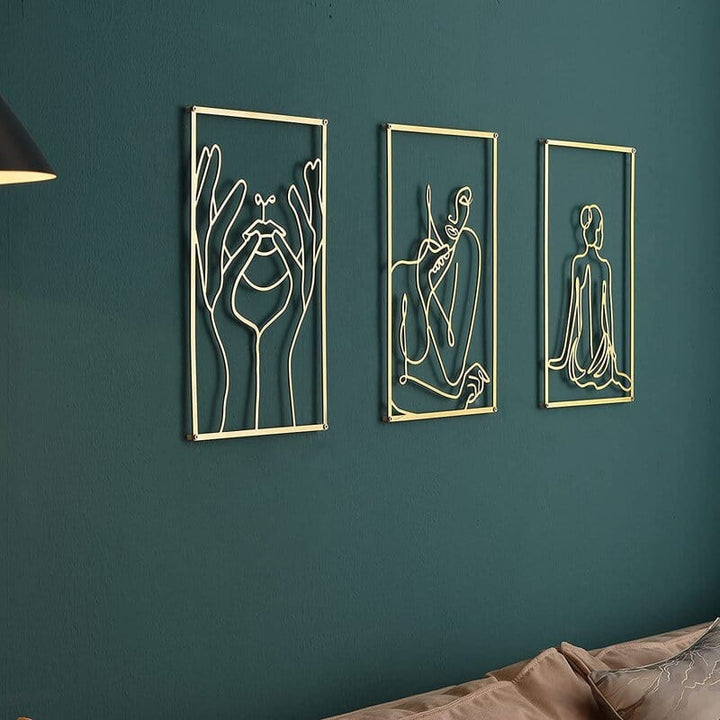 Lisslune | Minimalist Woman Metal Line Art | Black and Gold Metal Wall Art