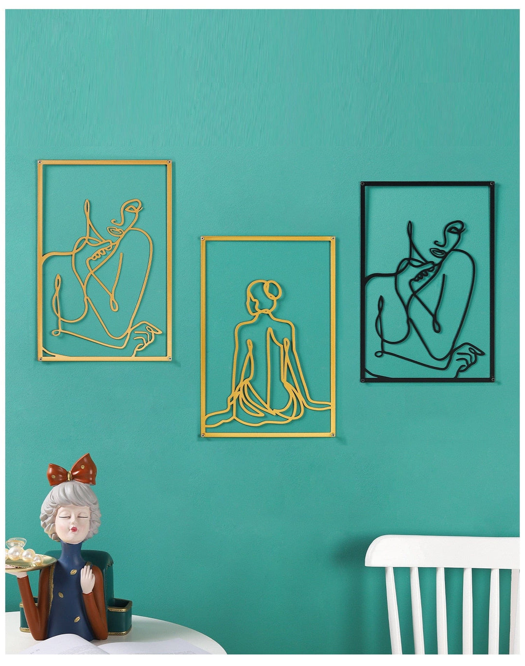 Lisslune | Minimalist Woman Metal Line Art | Black and Gold Metal Wall Art