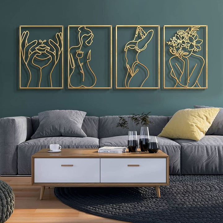 Lisslune | Minimalist Woman Metal Line Art | Black and Gold Metal Wall Art