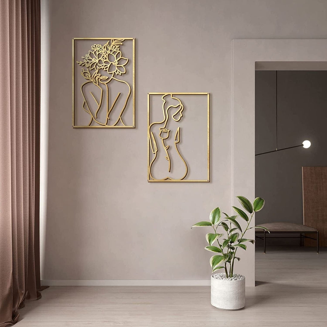 Lisslune | Minimalist Woman Metal Line Art | Black and Gold Metal Wall Art