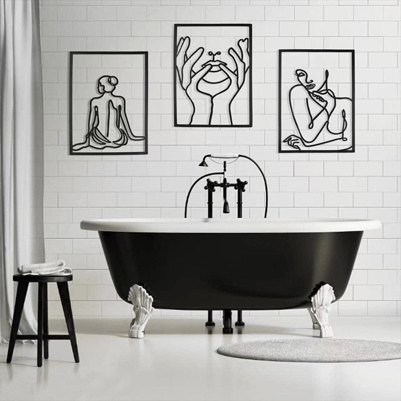 Lisslune | Minimalist Woman Metal Line Art | Black and Gold Metal Wall Art