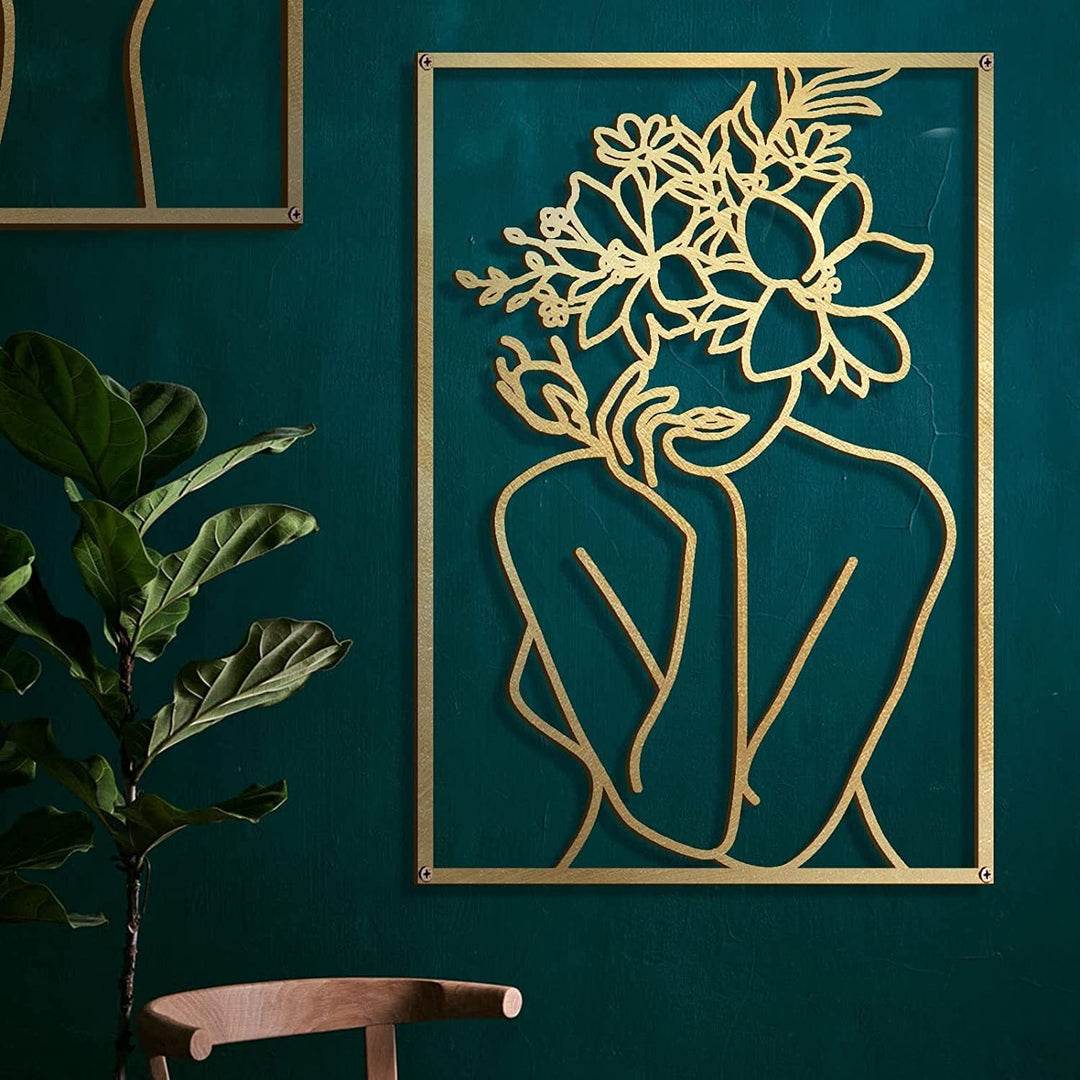 Lisslune | Minimalist Woman Metal Line Art | Black and Gold Metal Wall Art