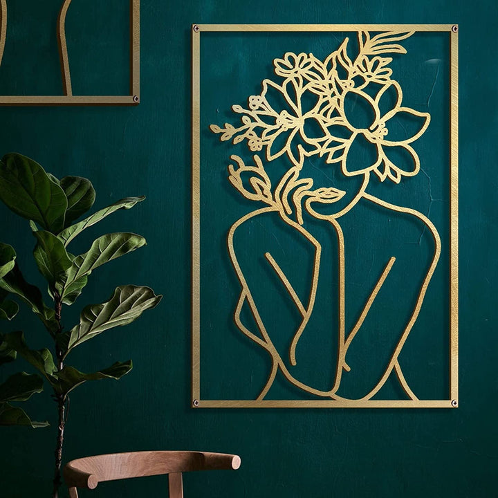 Lisslune | Minimalist Woman Metal Line Art | Black and Gold Metal Wall Art