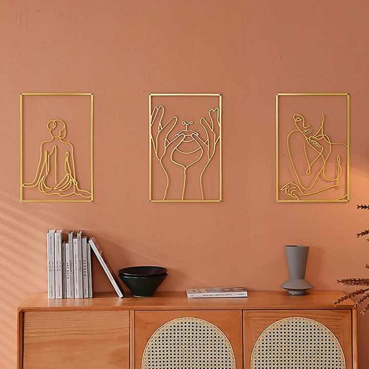 Lisslune | Minimalist Woman Metal Line Art | Black and Gold Metal Wall Art