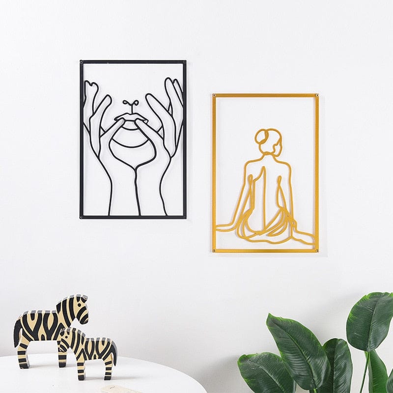 Lisslune | Minimalist Woman Metal Line Art | Black and Gold Metal Wall Art