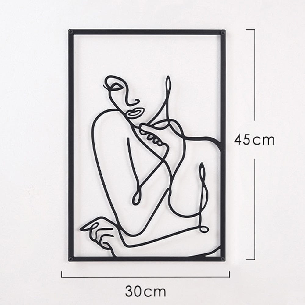 Lisslune | Minimalist Woman Metal Line Art | Black and Gold Metal Wall Art