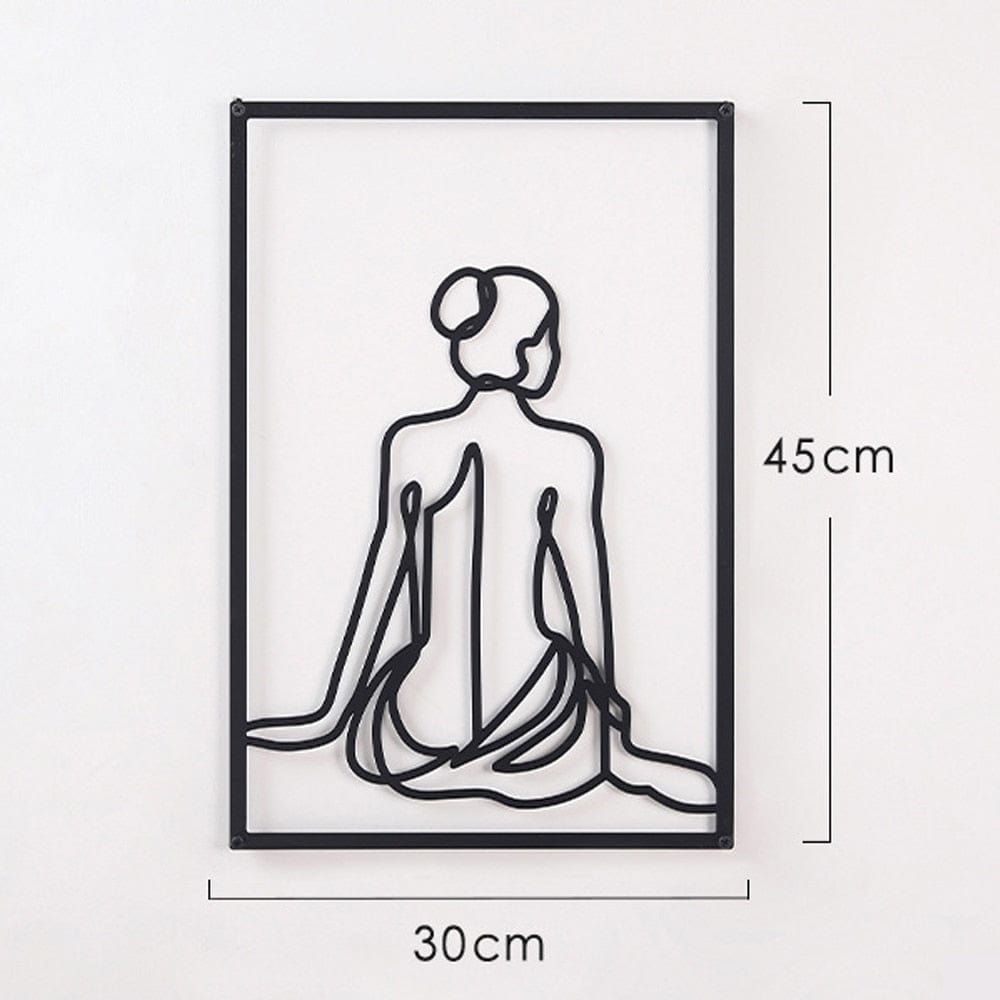 Lisslune | Minimalist Woman Metal Line Art | Black and Gold Metal Wall Art