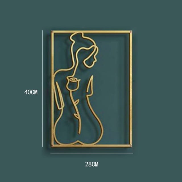 Lisslune | Minimalist Woman Metal Line Art | Black and Gold Metal Wall Art