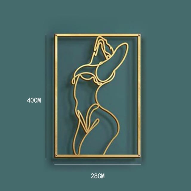 Lisslune | Minimalist Woman Metal Line Art | Black and Gold Metal Wall Art