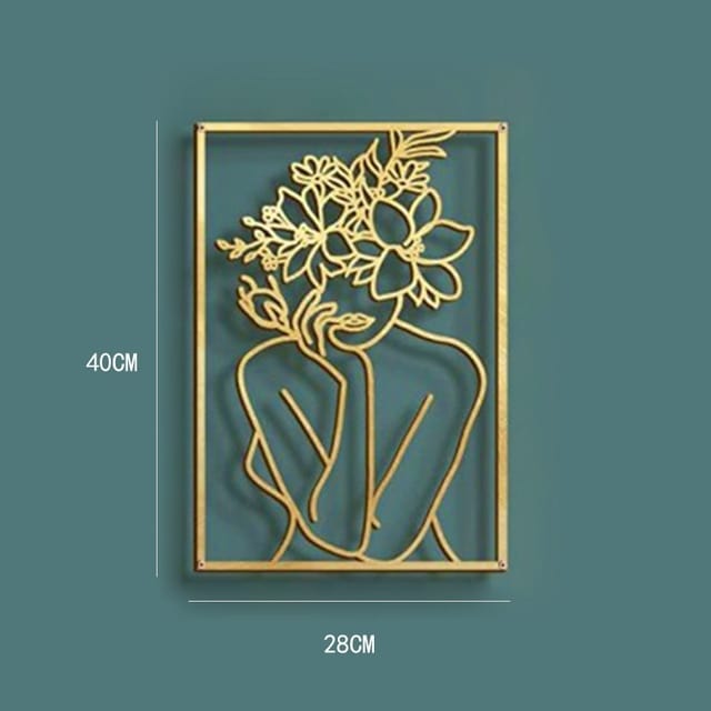 Lisslune | Minimalist Woman Metal Line Art | Black and Gold Metal Wall Art
