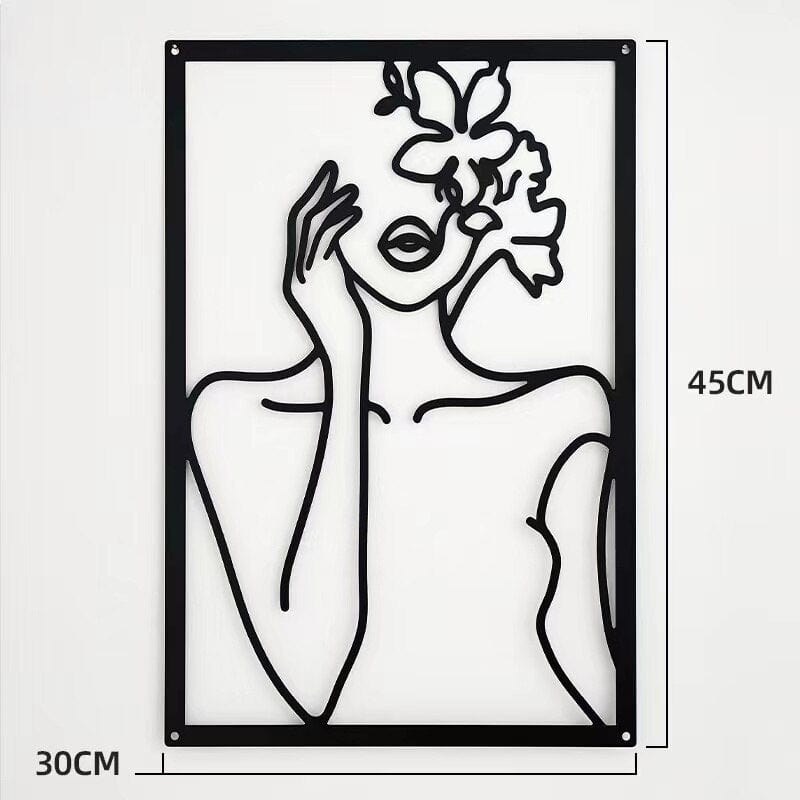 Lisslune | Minimalist Woman Metal Line Art | Black and Gold Metal Wall Art