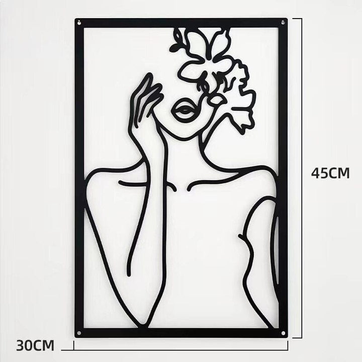Lisslune | Minimalist Woman Metal Line Art | Black and Gold Metal Wall Art