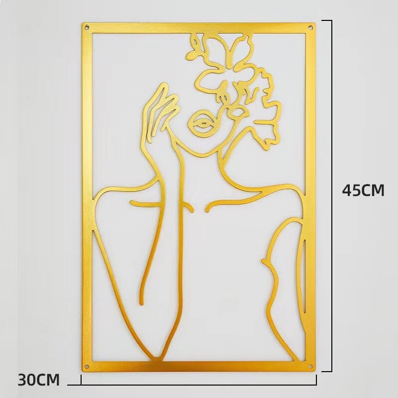 Lisslune | Minimalist Woman Metal Line Art | Black and Gold Metal Wall Art