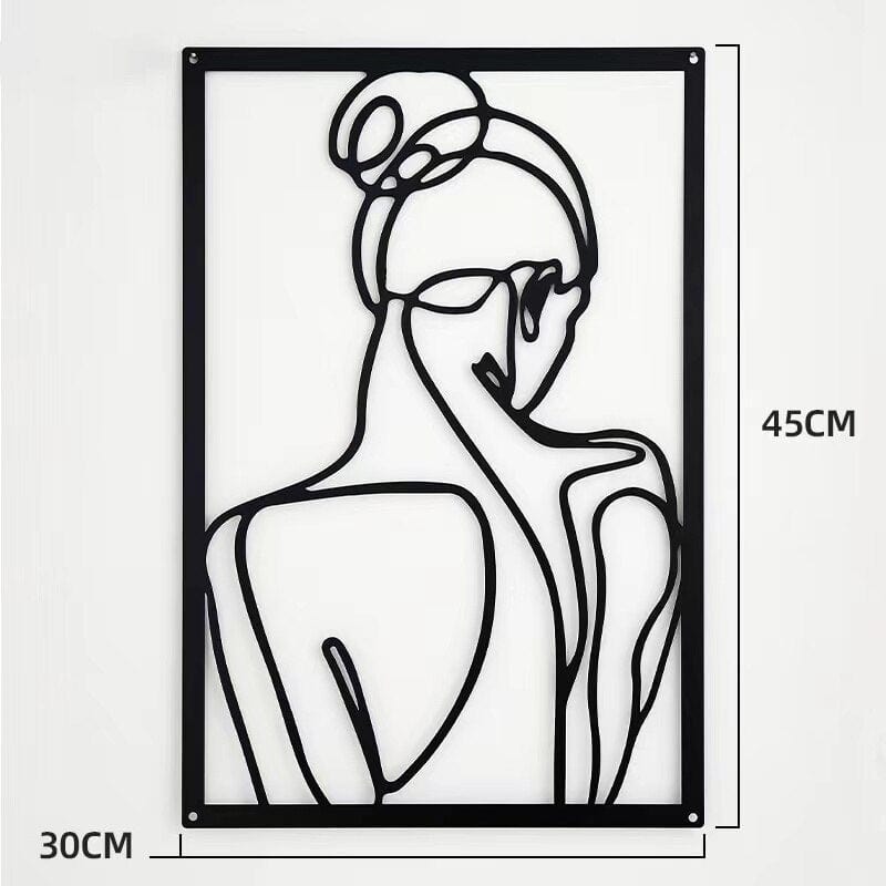 Lisslune | Minimalist Woman Metal Line Art | Black and Gold Metal Wall Art