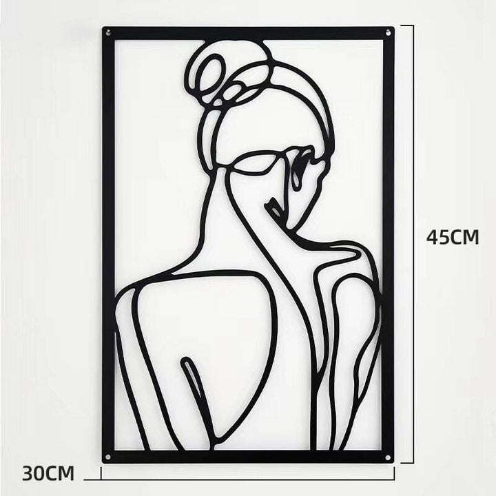 Lisslune | Minimalist Woman Metal Line Art | Black and Gold Metal Wall Art