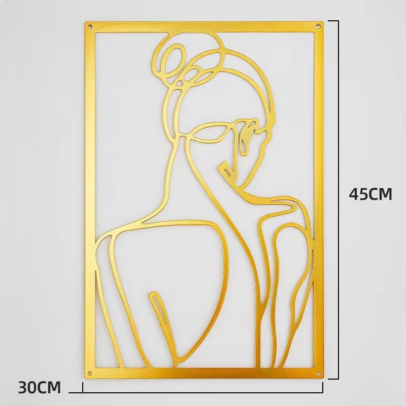 Lisslune | Minimalist Woman Metal Line Art | Black and Gold Metal Wall Art