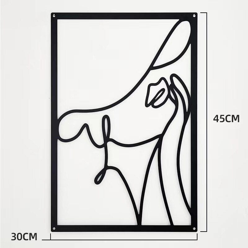 Lisslune | Minimalist Woman Metal Line Art | Black and Gold Metal Wall Art