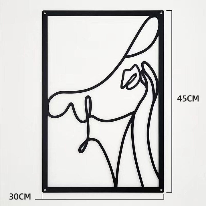 Lisslune | Minimalist Woman Metal Line Art | Black and Gold Metal Wall Art