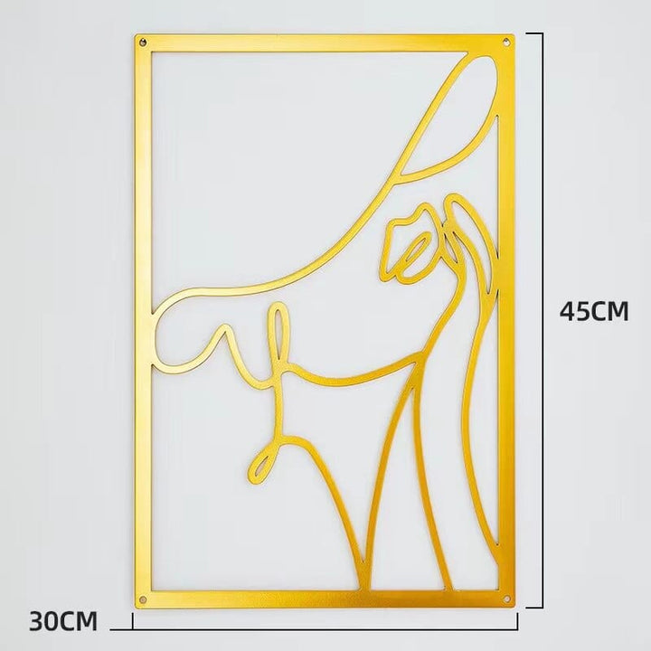 Lisslune | Minimalist Woman Metal Line Art | Black and Gold Metal Wall Art
