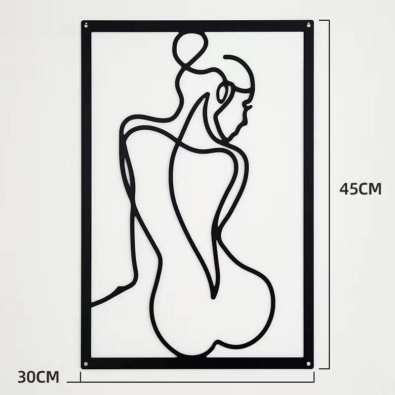 Lisslune | Minimalist Woman Metal Line Art | Black and Gold Metal Wall Art