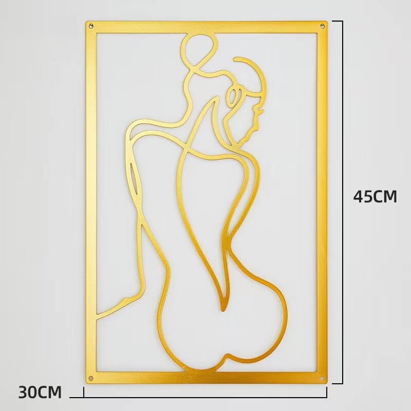 Lisslune | Minimalist Woman Metal Line Art | Black and Gold Metal Wall Art