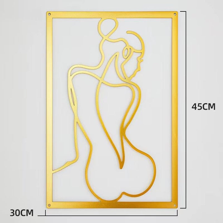 Lisslune | Minimalist Woman Metal Line Art | Black and Gold Metal Wall Art