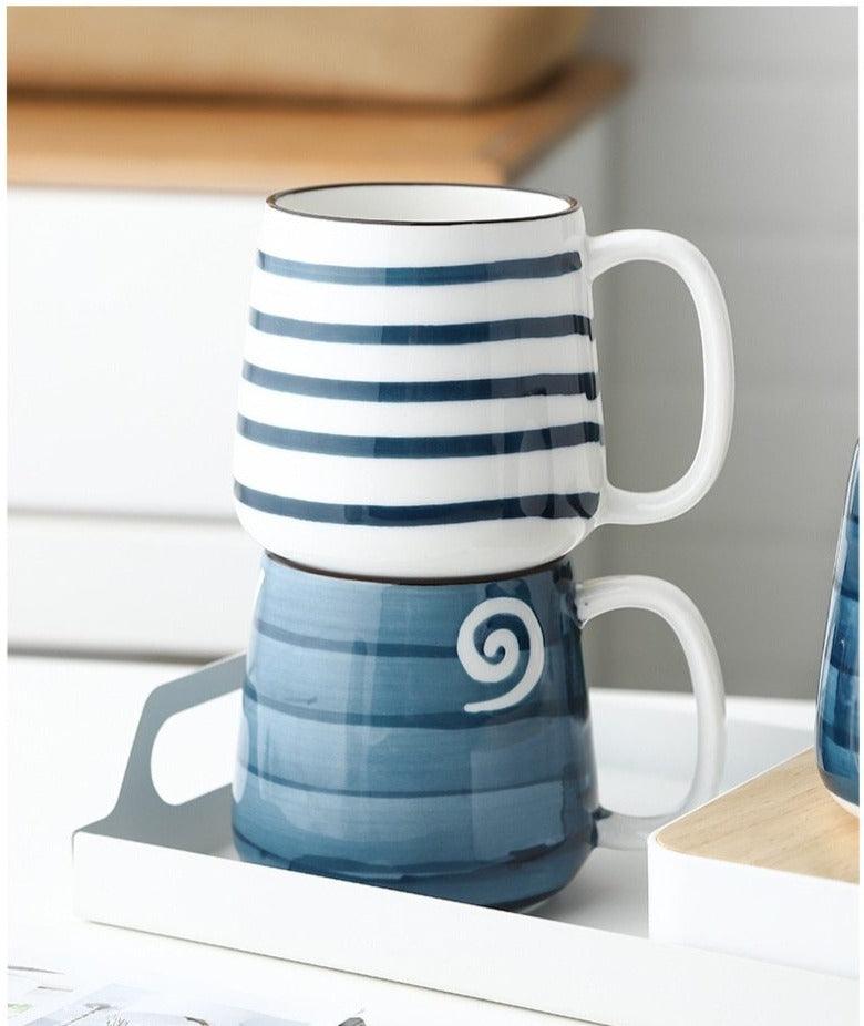 Lisslune | Large hand-painted blue and white coastal mugs