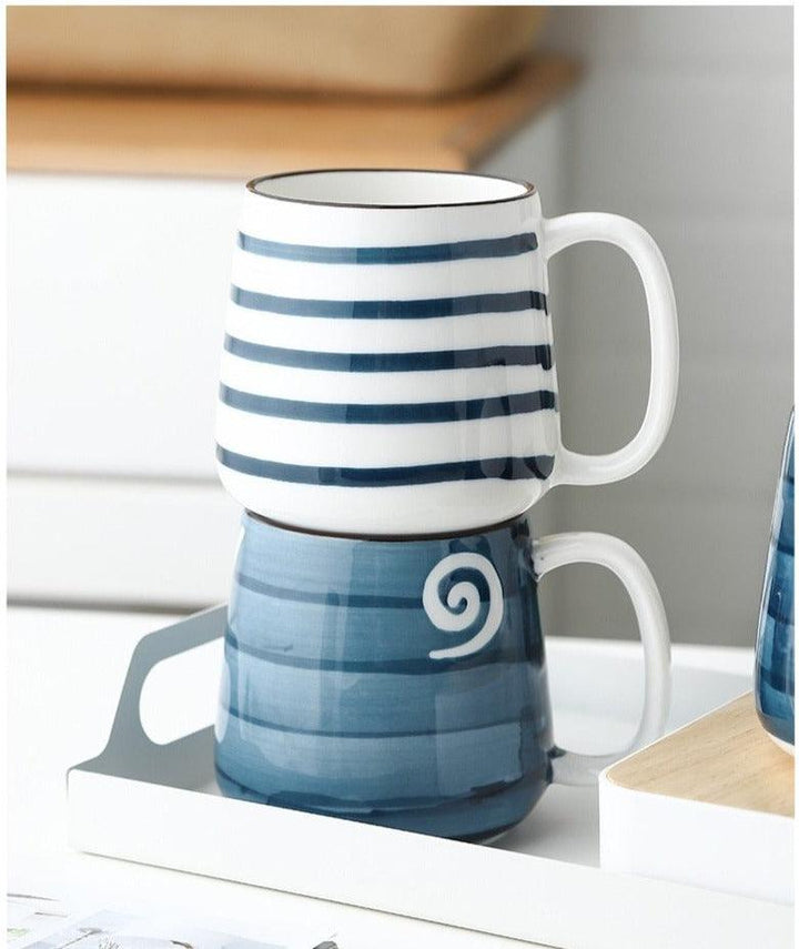 Lisslune | Large hand-painted blue and white coastal mugs