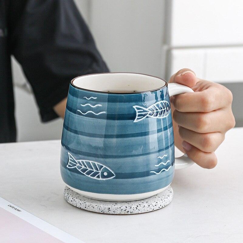 Lisslune | Large hand-painted blue and white coastal mugs