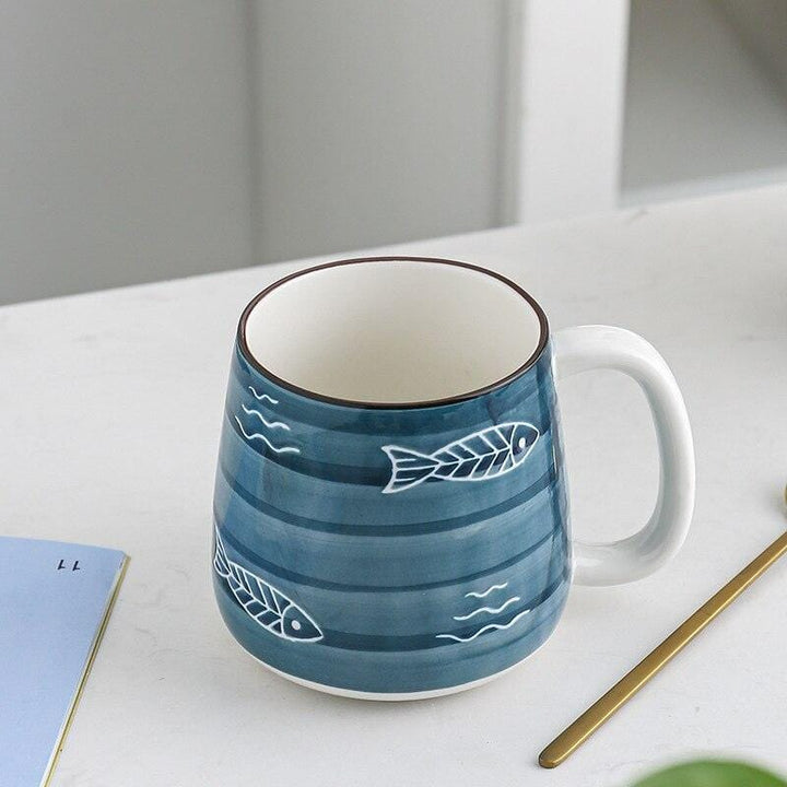 Lisslune | Large hand-painted blue and white coastal mugs