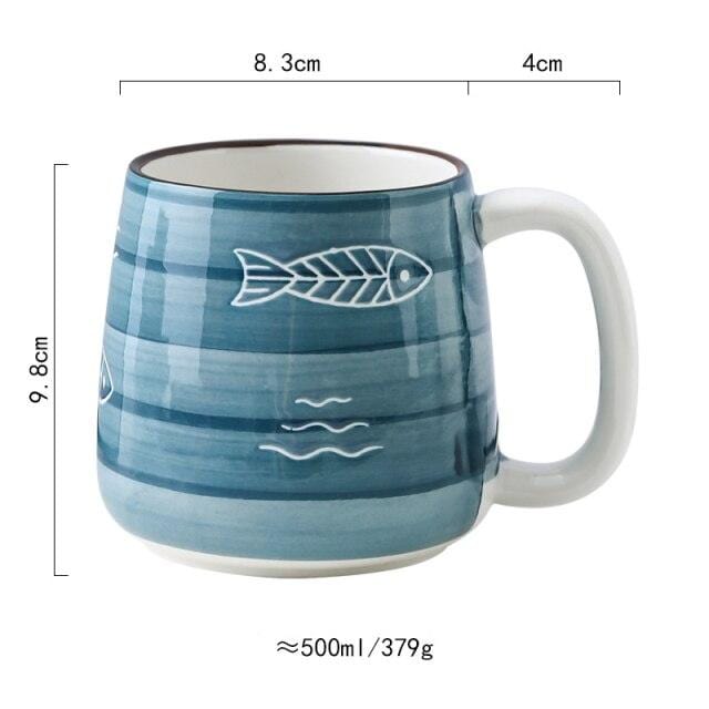 Lisslune | Large hand-painted blue and white coastal mugs