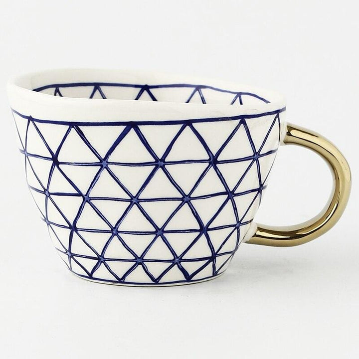 Lisslune | Large hand-painted coffee/mugs - golden handles - 330 ml
