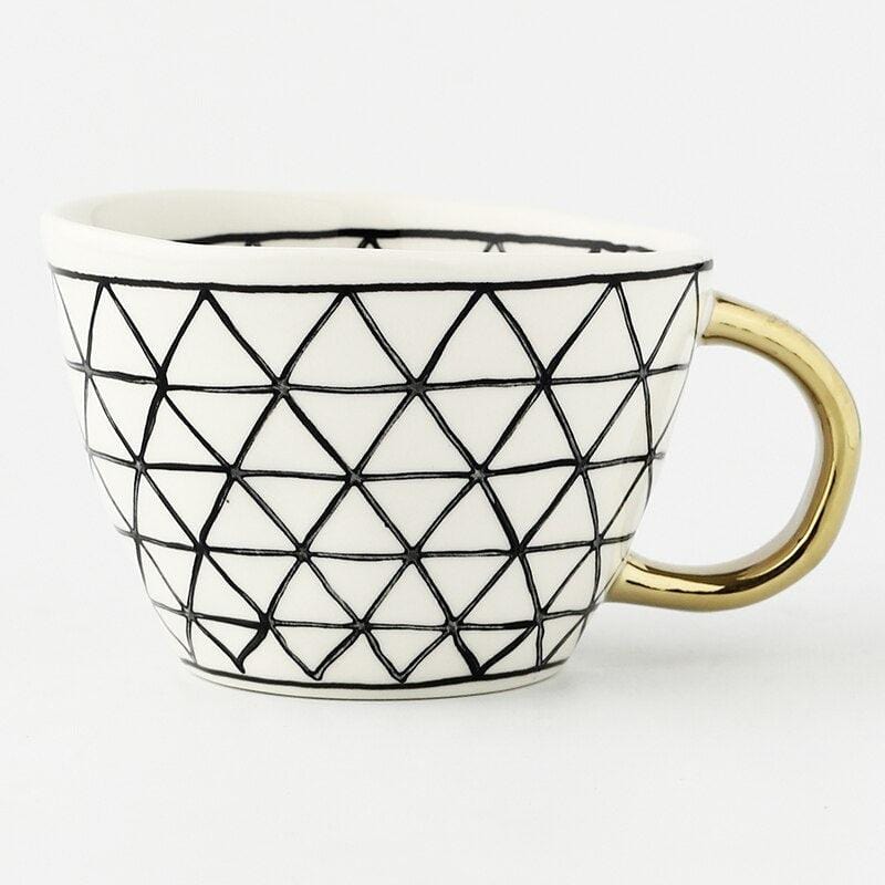 Lisslune | Large hand-painted coffee/mugs - golden handles - 330 ml
