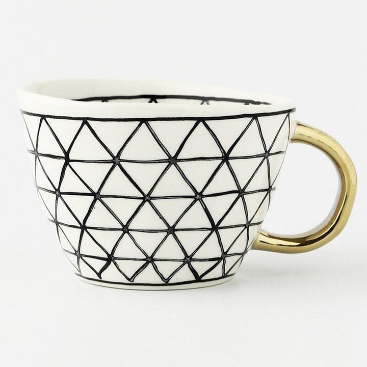 Lisslune | Large hand-painted coffee/mugs - golden handles - 330 ml