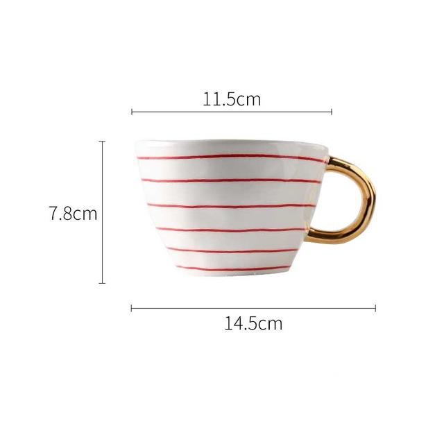 Lisslune | Large hand-painted coffee/mugs - golden handles - 330 ml
