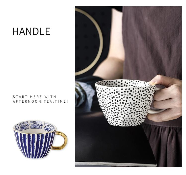 Lisslune | Large hand-painted coffee/mugs - golden handles - 330 ml