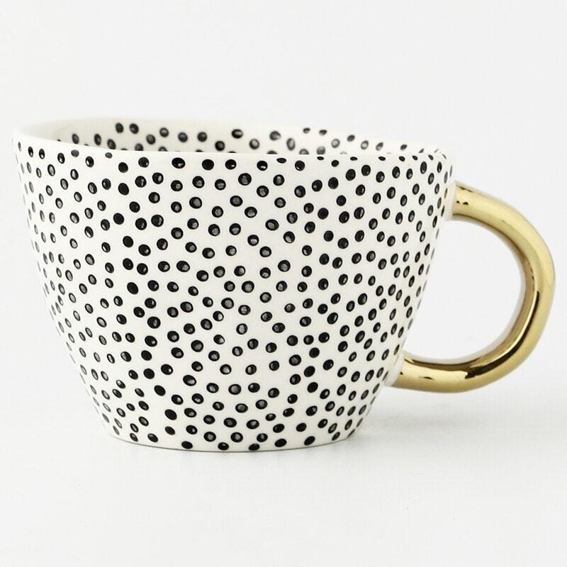 Lisslune | Large hand-painted coffee/mugs - golden handles - 330 ml