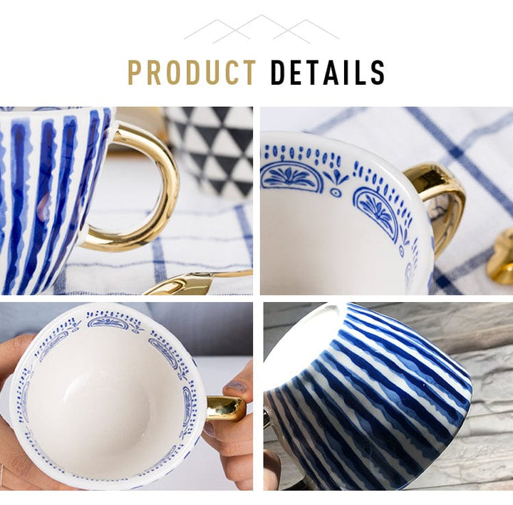 Lisslune | Large hand-painted coffee/mugs - golden handles - 330 ml