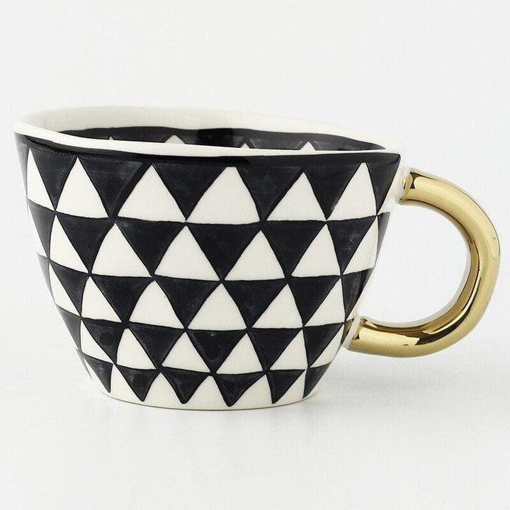 Lisslune | Large hand-painted coffee/mugs - golden handles - 330 ml