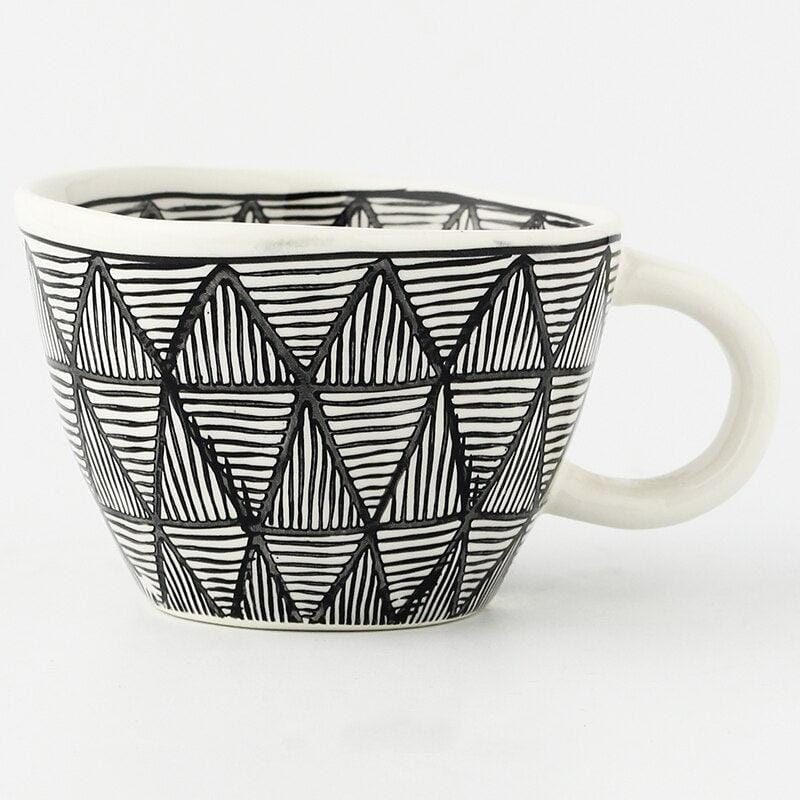 Lisslune | Large hand-painted coffee/tea cups - White handles - 330 ml
