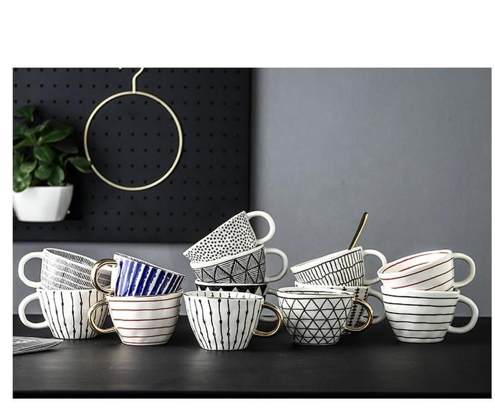 Lisslune | Large hand-painted coffee/tea cups - White handles - 330 ml
