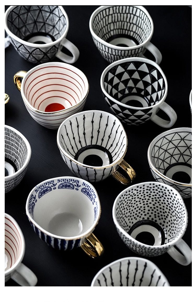 Lisslune | Large hand-painted coffee/tea cups - White handles - 330 ml