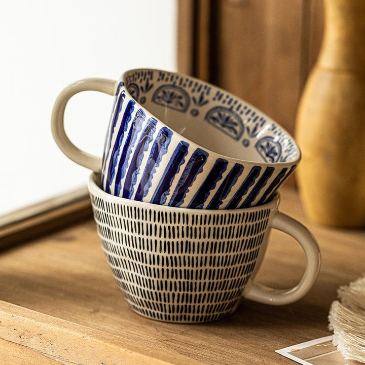 Lisslune | Large hand-painted coffee/tea cups - White handles - 330 ml