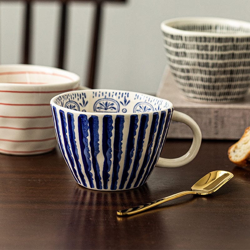 Lisslune | Large hand-painted coffee/tea cups - White handles - 330 ml