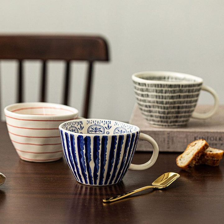 Lisslune | Large hand-painted coffee/tea cups - White handles - 330 ml