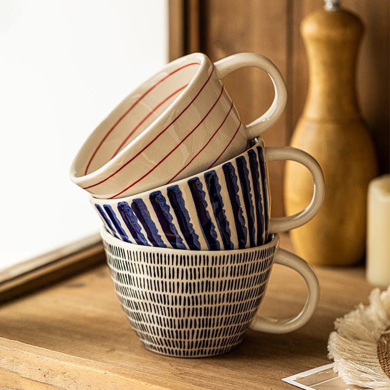 Lisslune | Large hand-painted coffee/tea cups - White handles - 330 ml