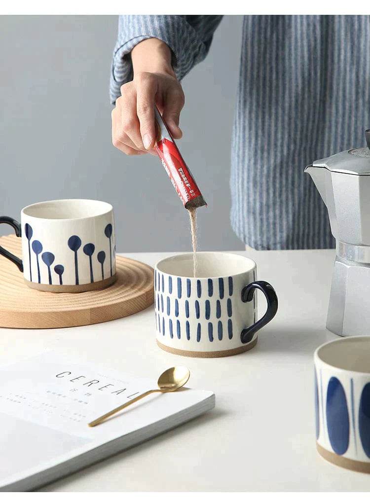 Lisslune | Large Stoneware Breakfast/Soup Mugs - Hand-Painted 450 ml
