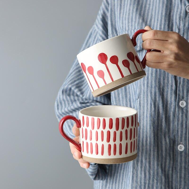 Lisslune | Large Stoneware Breakfast/Soup Mugs - Hand-Painted 450 ml